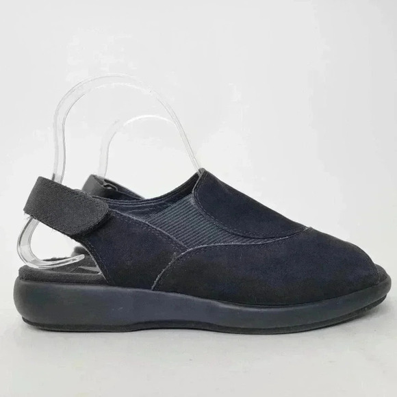 Ecco Black Suede Peep Toe Sandals - 6 - Picture 1 of 9